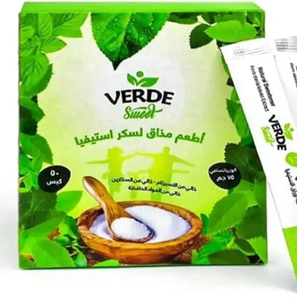 فيردي اظرف سكر ستيفيا المحلي الطبيعي، خالي من السعرات الحرارية، 50 كيس